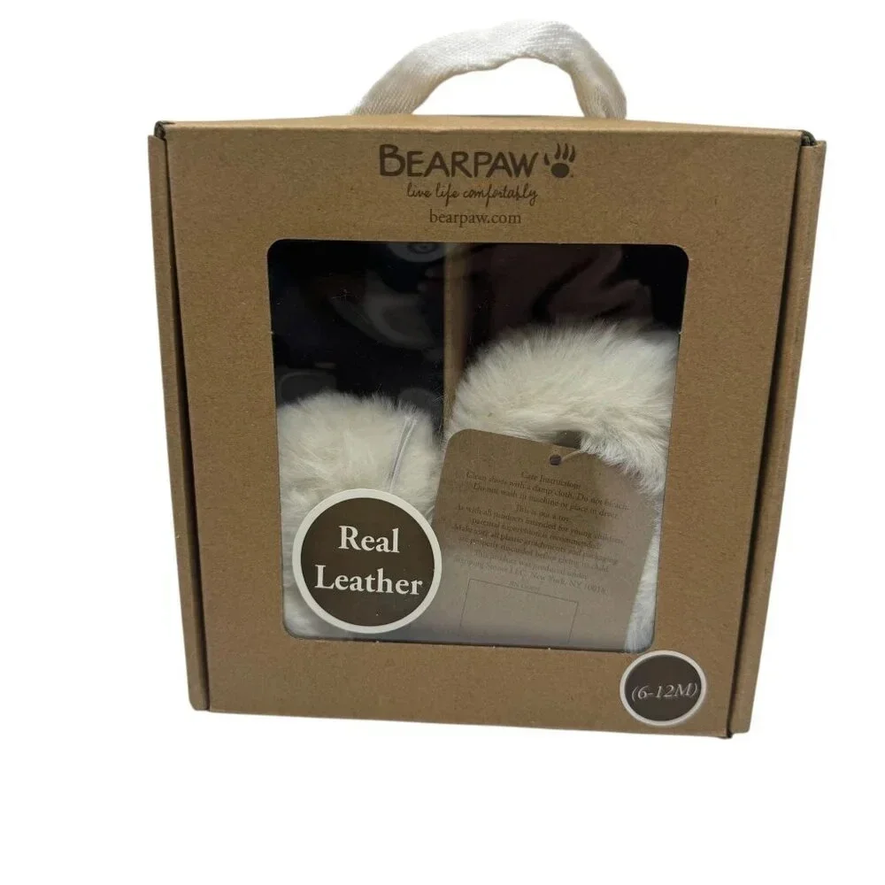 BEARPAW Baby fur Boots size 6-12 Months chestnut brown leather NWT gift box